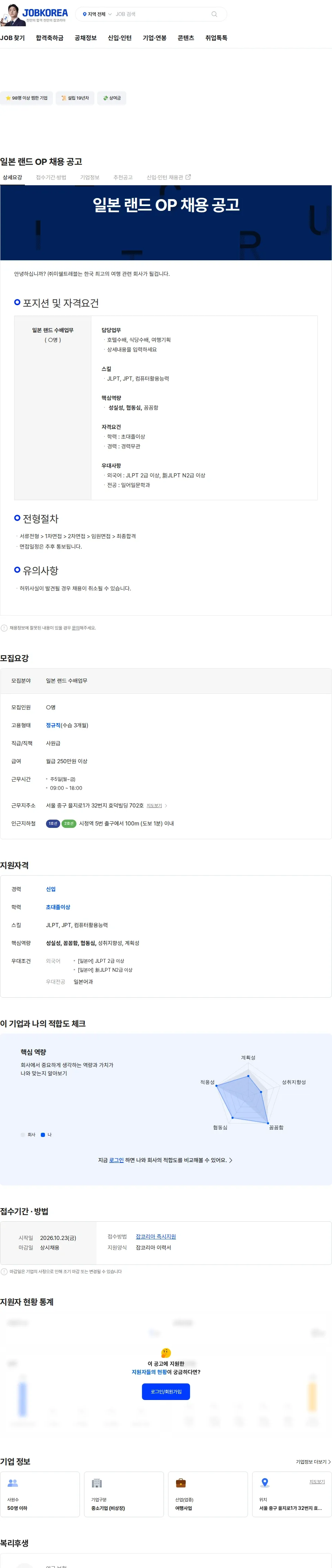 미쉘트레블 일본 랜드 OP 채용 공고 채용공고