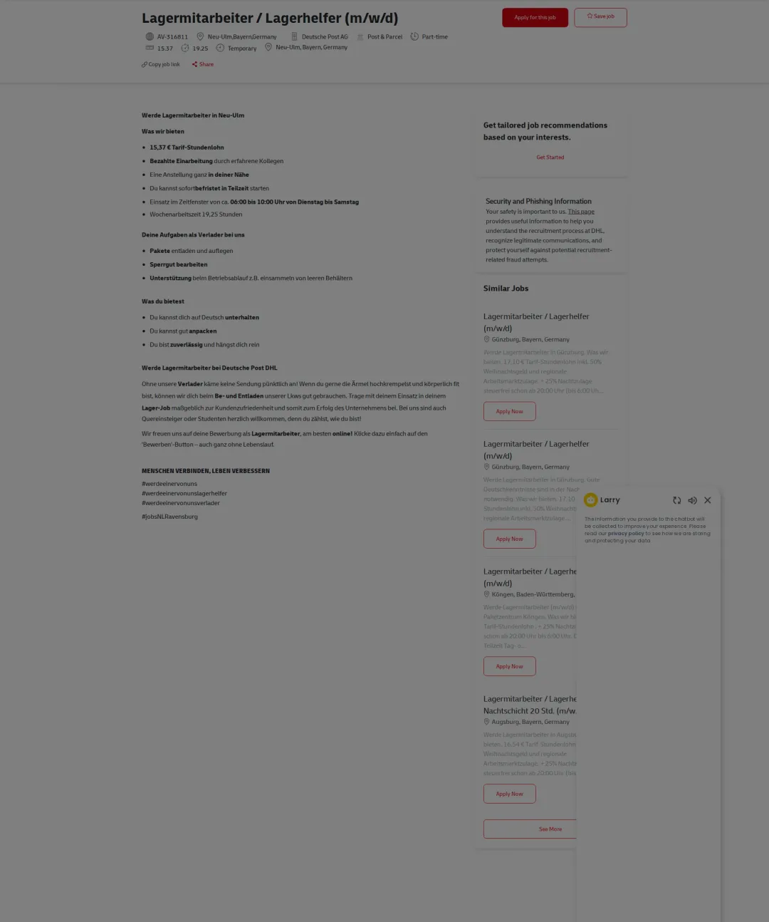 DHL Lagermitarbeiter / Lagerhelfer (m/w/d) 채용공고