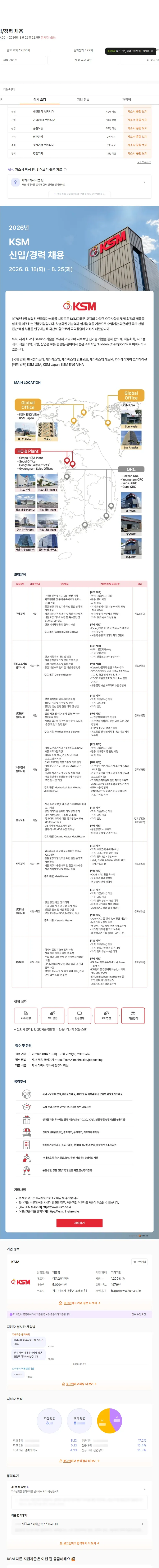 K.S.M 2026년 신입/경력 채용 채용공고