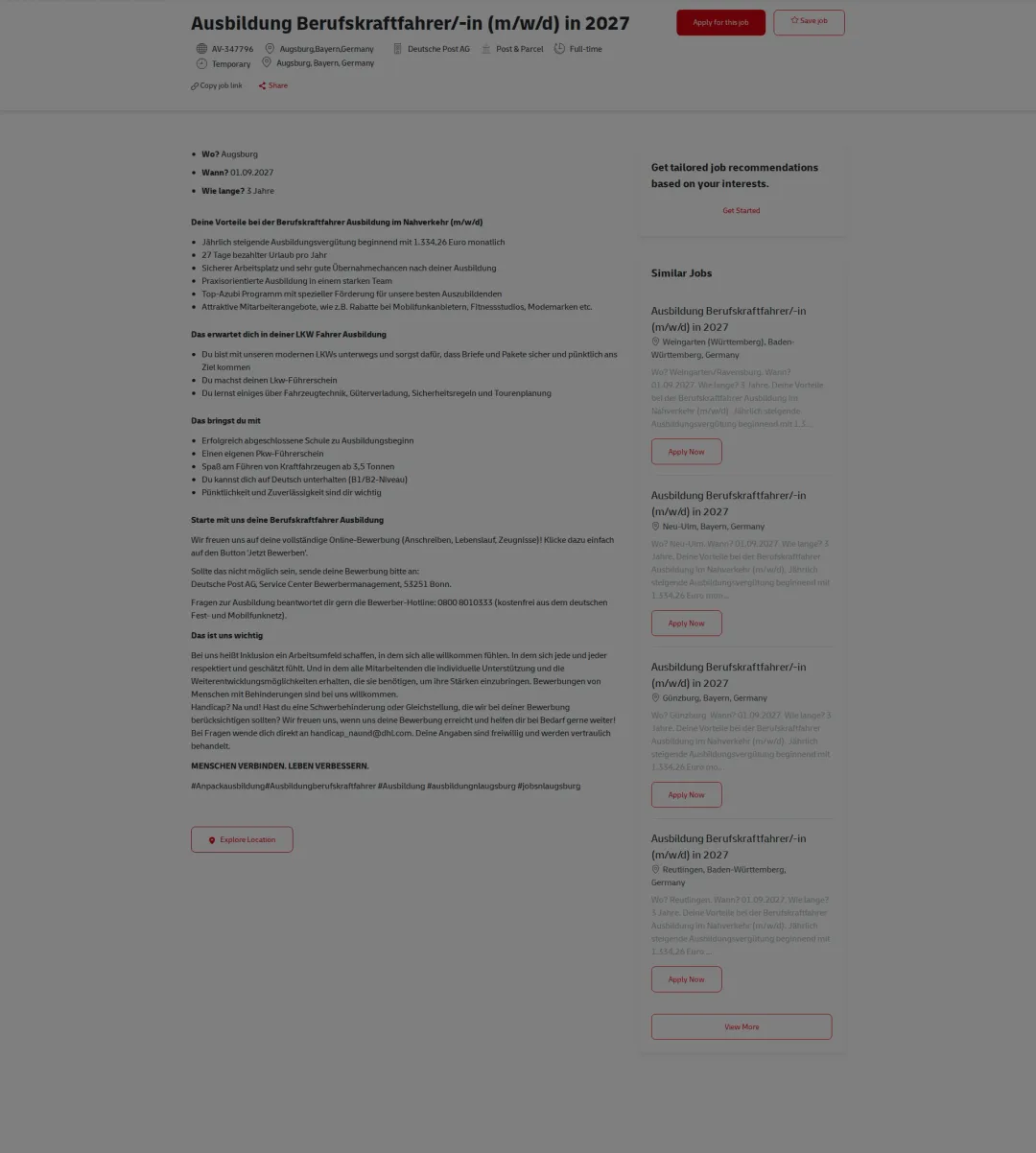 DHL Ausbildung Berufskraftfahrer/-in (m/w/d) in 2027 채용공고