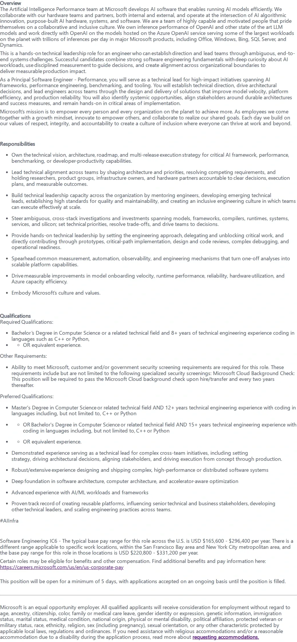 마이크로소프트(Microsoft) Principal Software Engineer - Performance 채용공고
