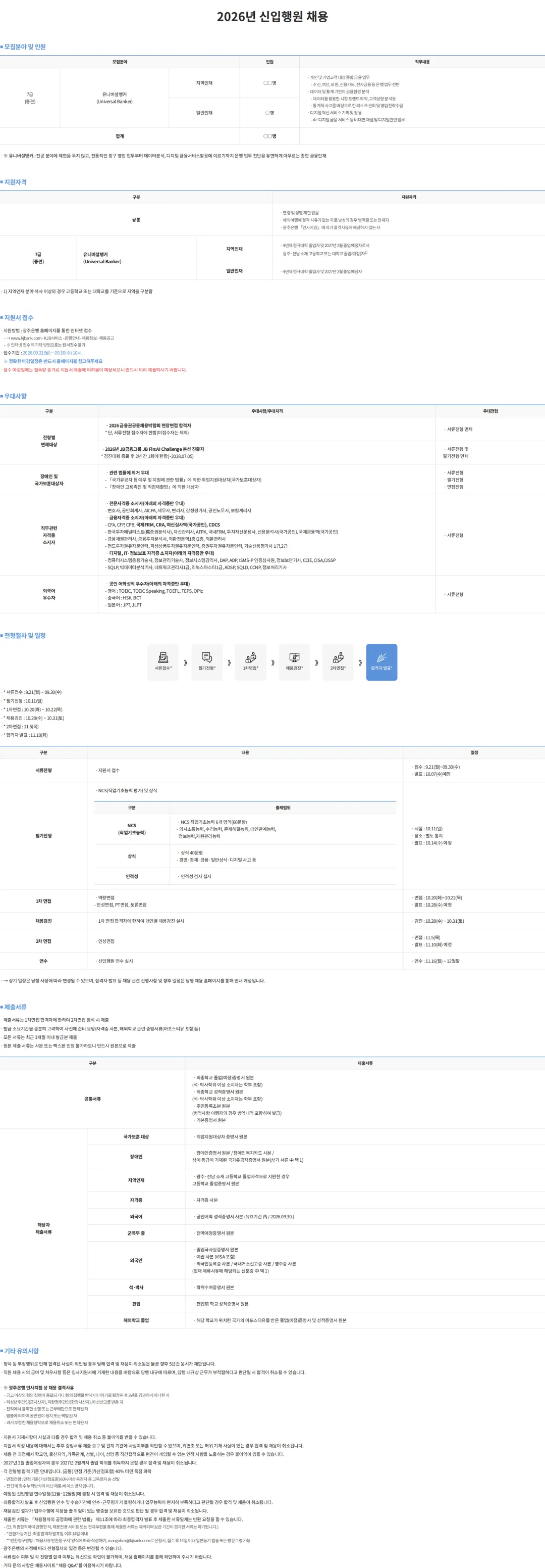 광주은행 2026년 신입행원 채용 채용공고