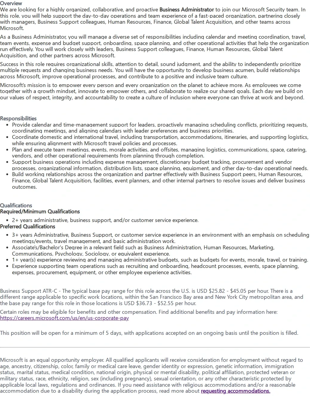 마이크로소프트(Microsoft) Business Administrator, Microsoft Security 채용공고