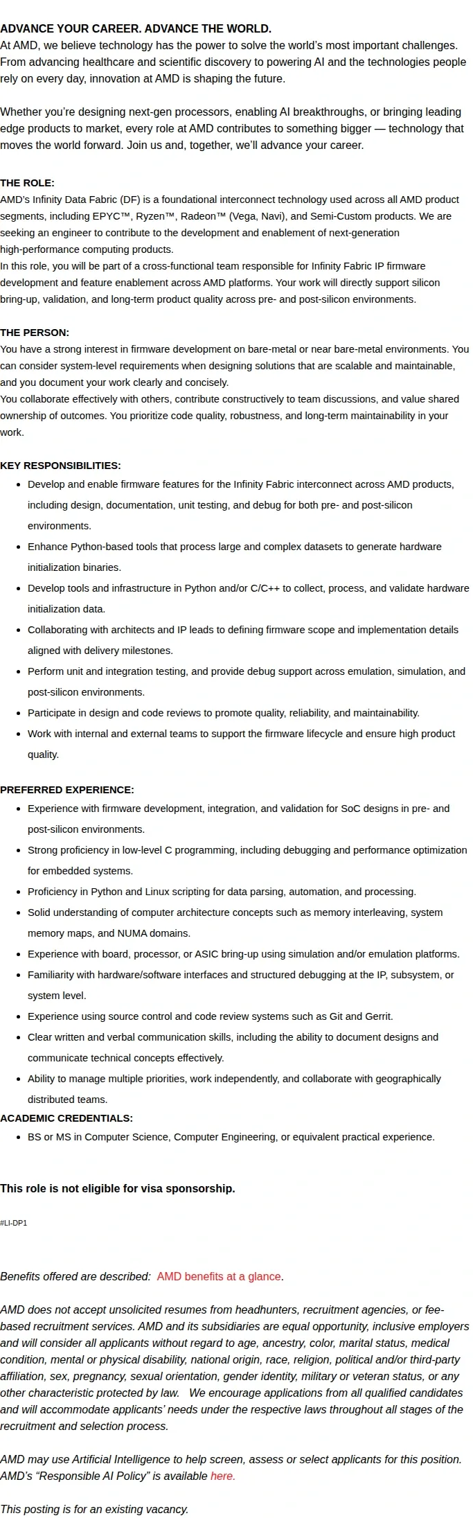 [AMD] Interconnect Firmware Engineer 채용 | IT_개발