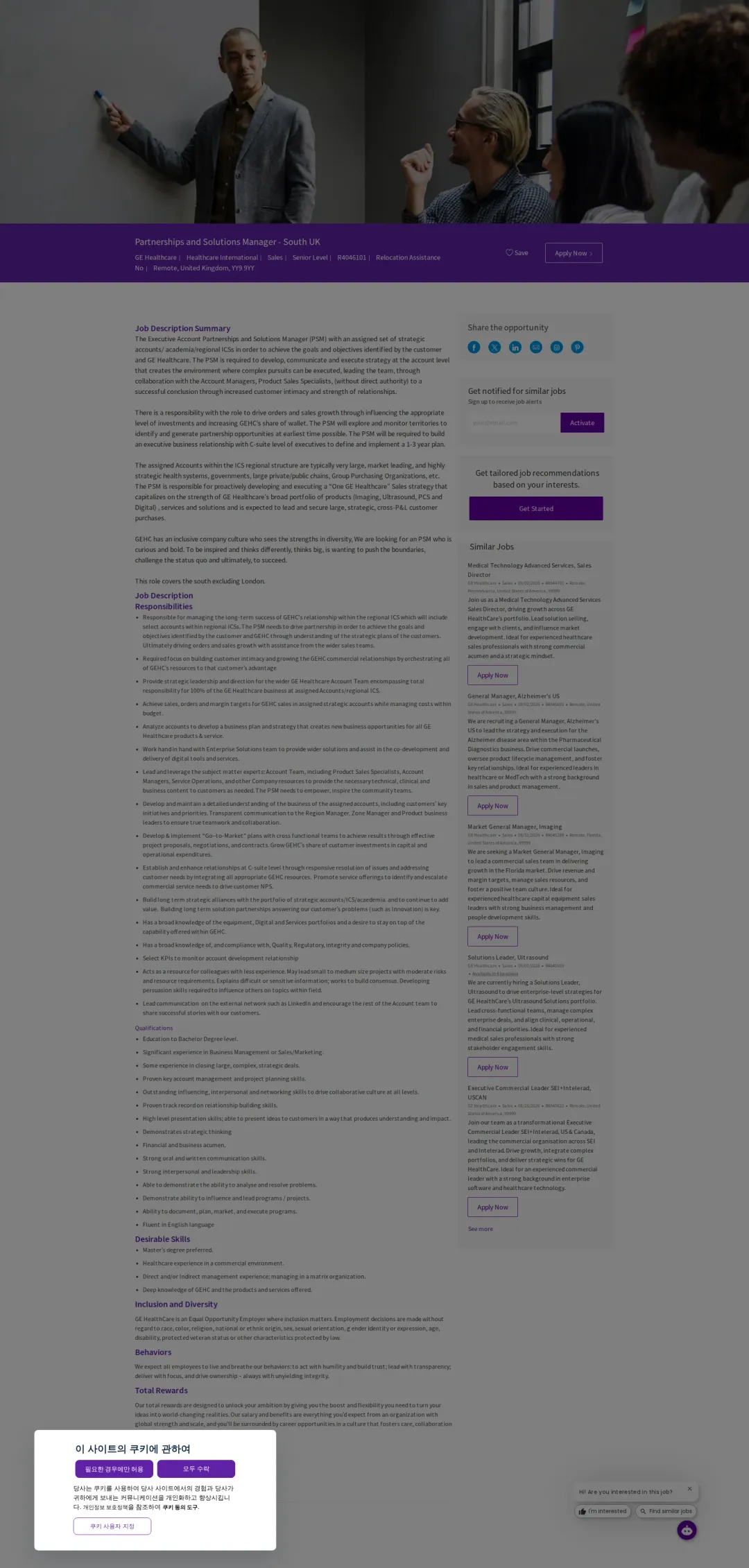 GE헬스케어 Partnerships and Solutions Manager - South UK 채용공고