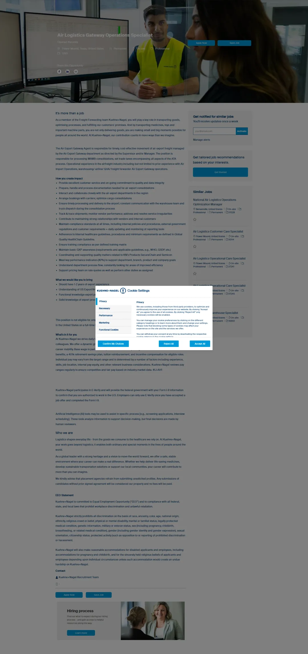 퀴네앤드나겔 Air Logistics Gateway Operations Specialist 채용공고