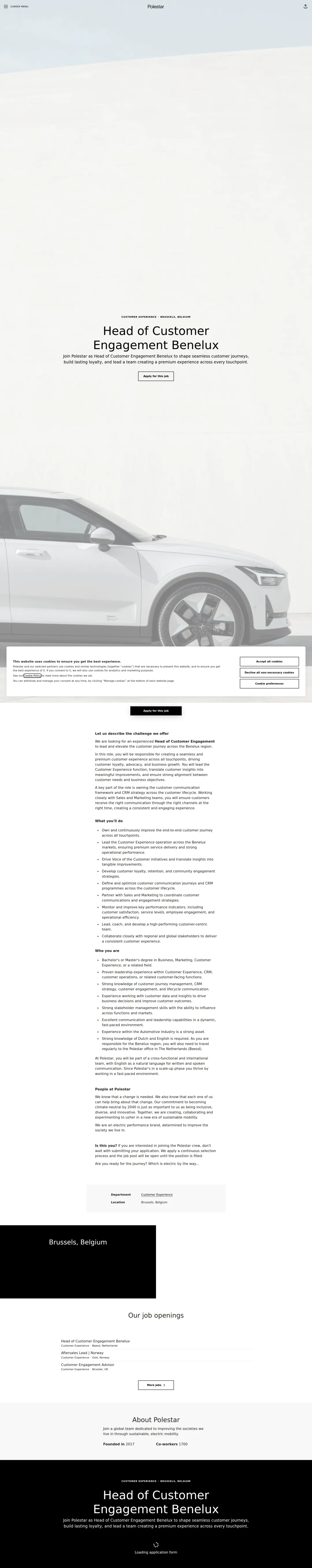 폴스타 Head of Customer Engagement Benelux 채용공고