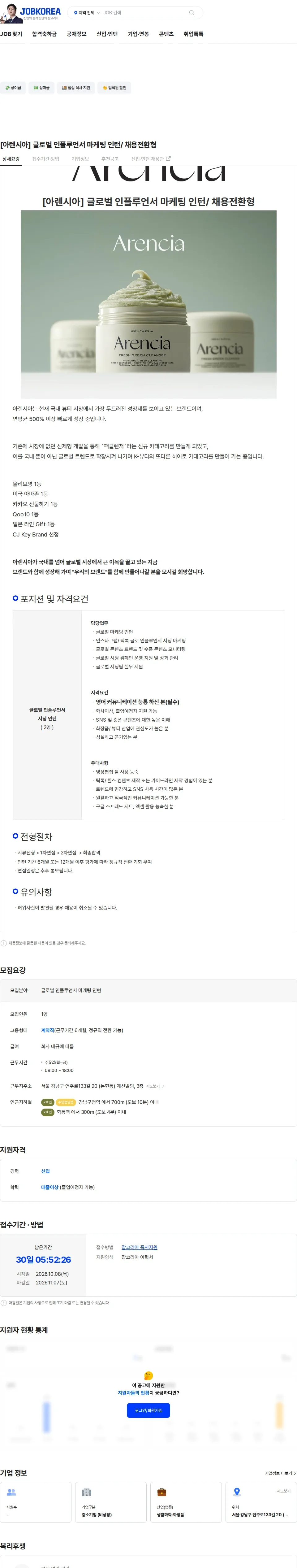 아렌시아 [아렌시아] 글로벌 인플루언서 마케팅 인턴/ 채용전환형 채용공고