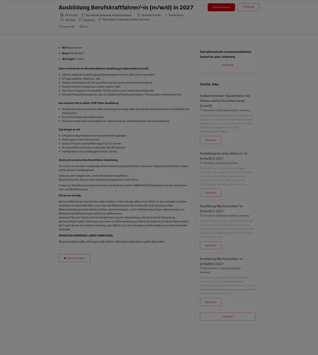 DHL Ausbildung Berufskraftfahrer/-in (m/w/d) in 2027 채용공고