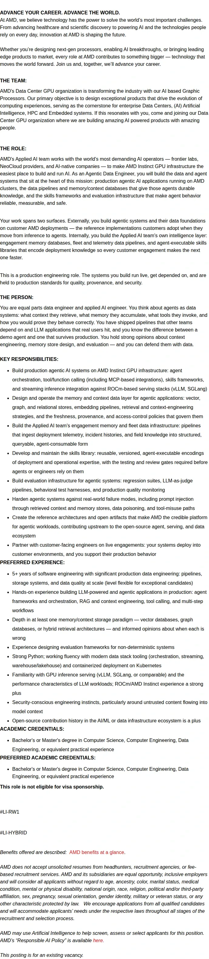 AMD Sr. Manager Agentic AI / Data Software Development - DC GPU 채용공고