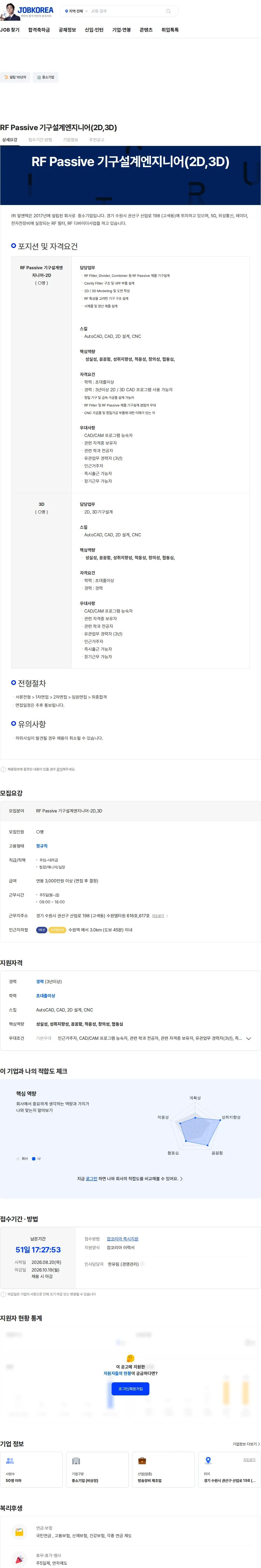 알엔텍 RF Passive 기구설계엔지니어(2D,3D) 채용공고
