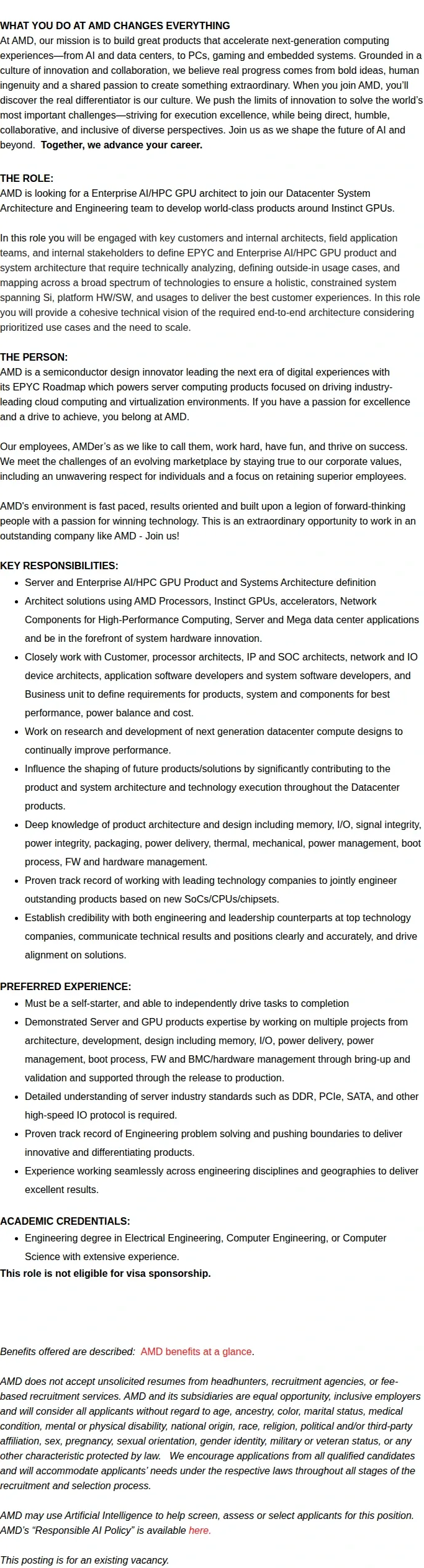 AMD Principal Enterprise AI/HPC GPU Systems Architect 채용공고