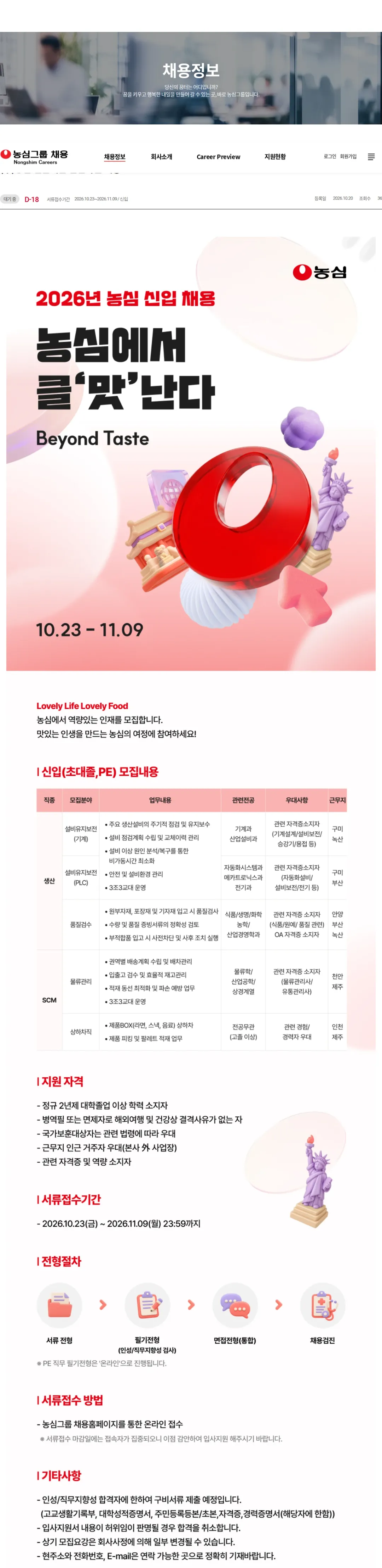 농심 농심(주)농심 전문대졸 신입사원 채용 채용공고
