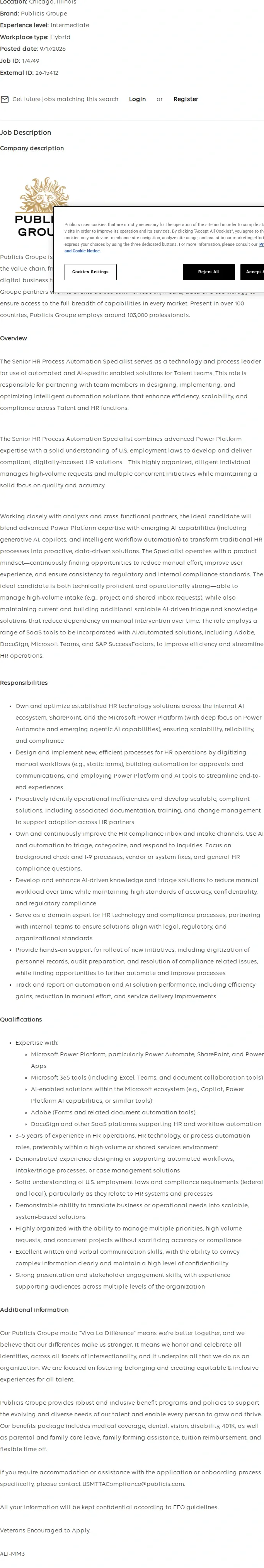 Publicis Groupe Senior HR Process Automation Specialist 채용공고