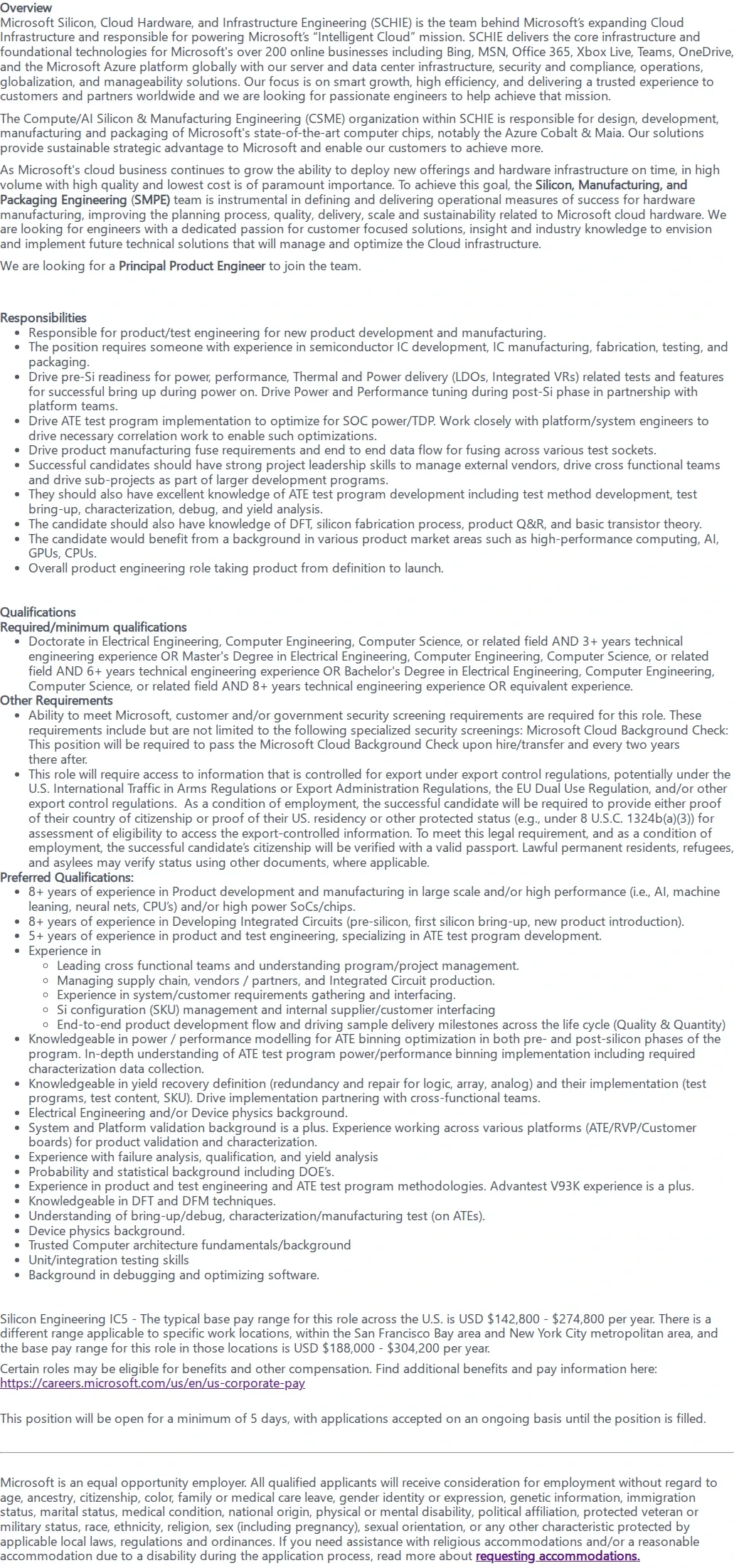 마이크로소프트(Microsoft) Principal Product Engineer 채용공고