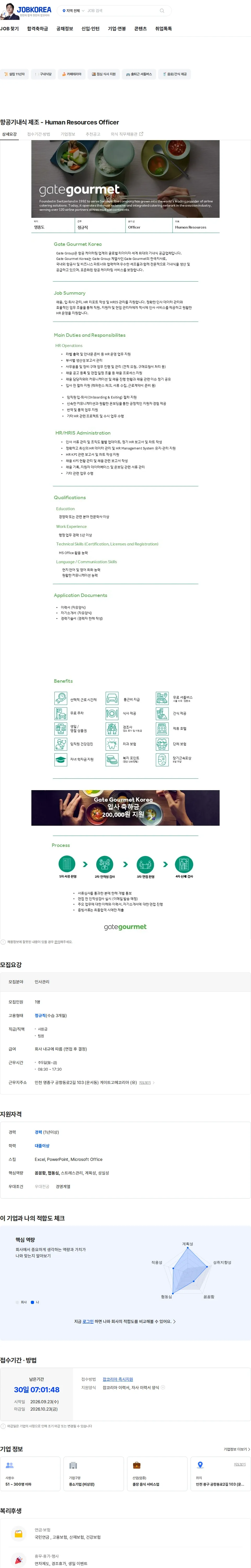 게이트고메코리아 항공기내식 제조 - Human Resources Officer 채용공고