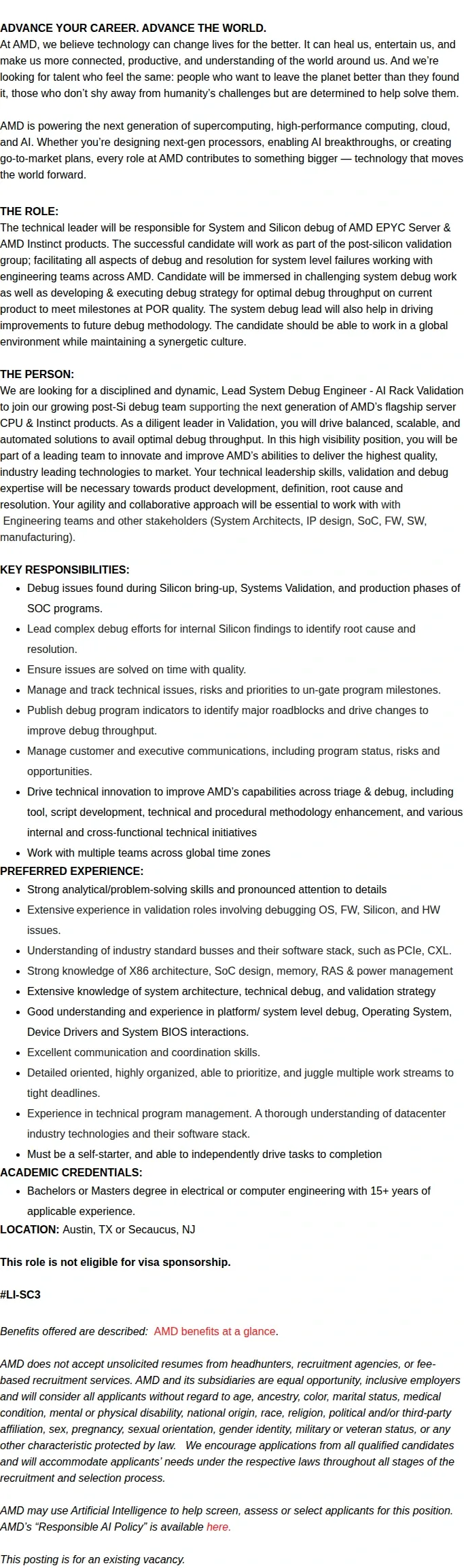AMD Principal Debug Engineer 채용공고