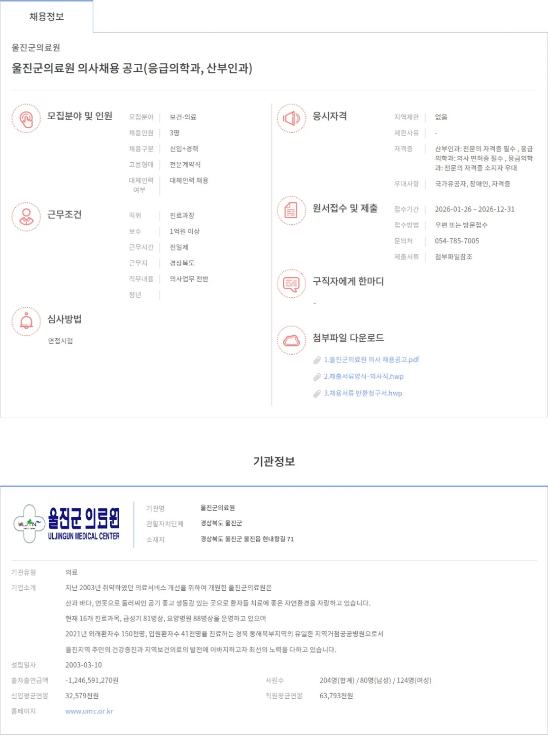 울진군의료원 울진군의료원 의사채용 공고(응급의학과, 산부인과) 채용공고