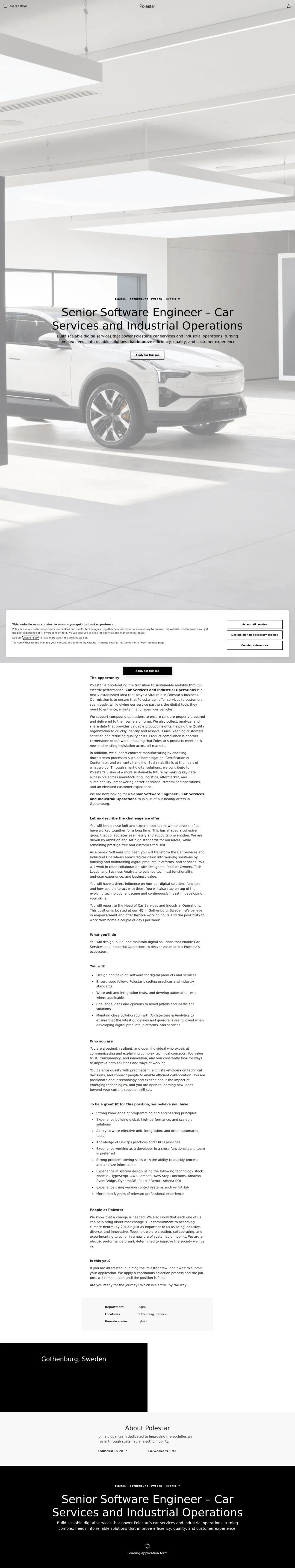 폴스타 Senior Software Engineer – Car Services and Industrial Operations 채용공고