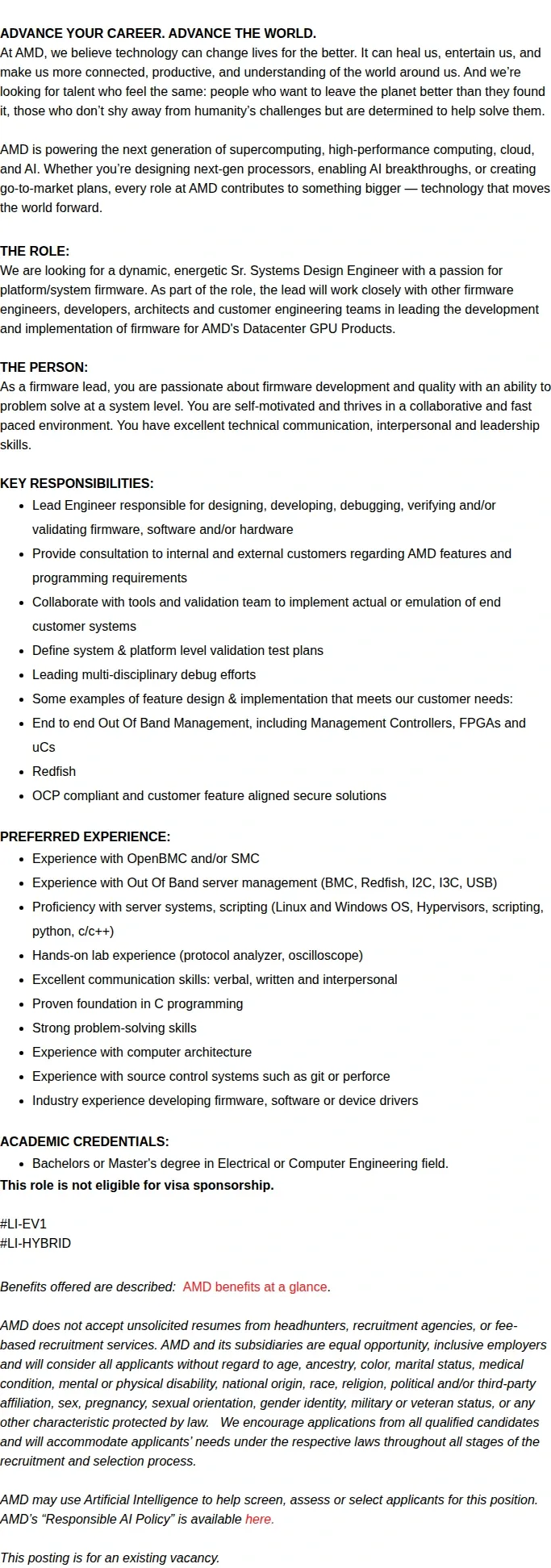 AMD Sr. Systems Design Engineer 채용공고