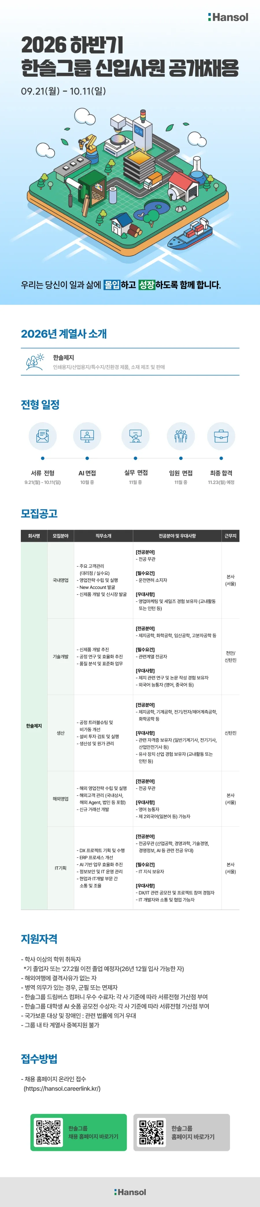 한솔제지 2026년 한솔그룹 하반기 신입사원 공개채용 #공채 채용공고