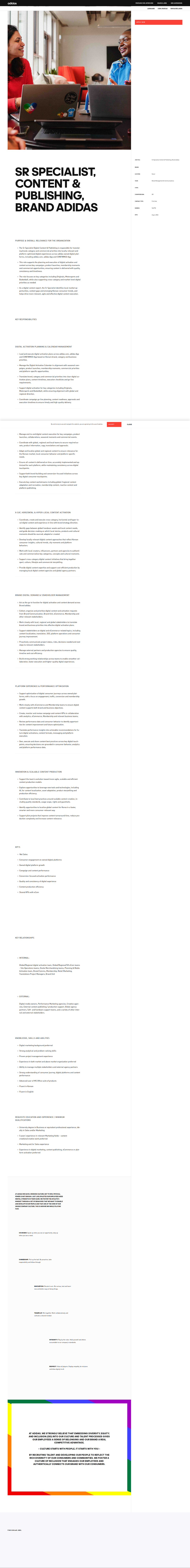 아디다스 Sr Specialist, Content & Publishing 채용공고