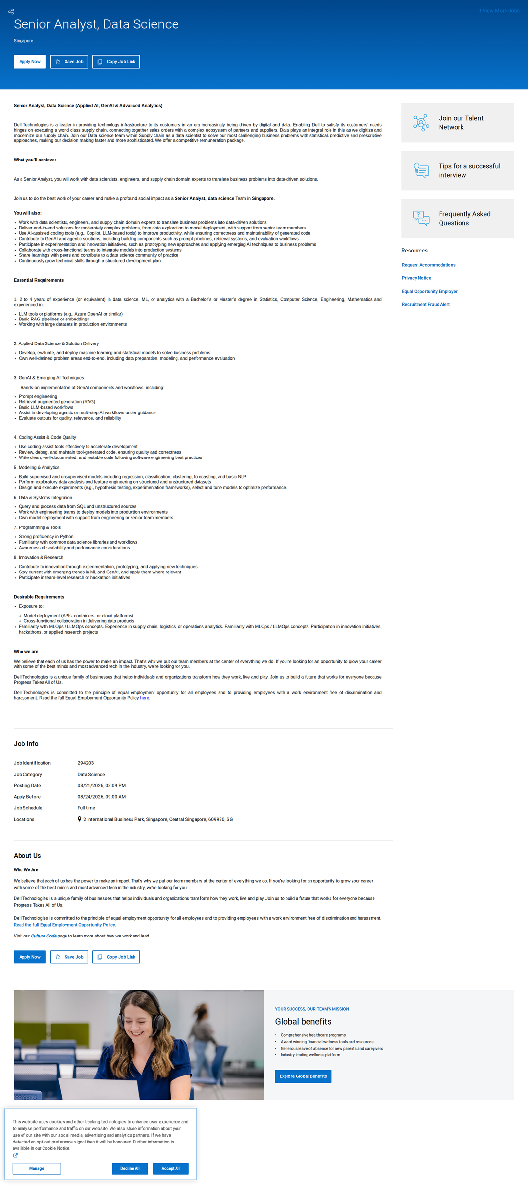 DELL Senior Analyst, Data Science (Applied AI, GenAI & Advanced Analytics) 채용공고