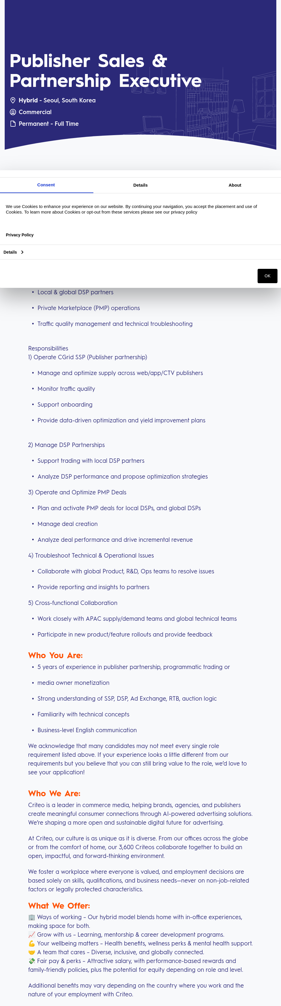 크리테오 Publisher Sales & Partnership Executive 채용공고