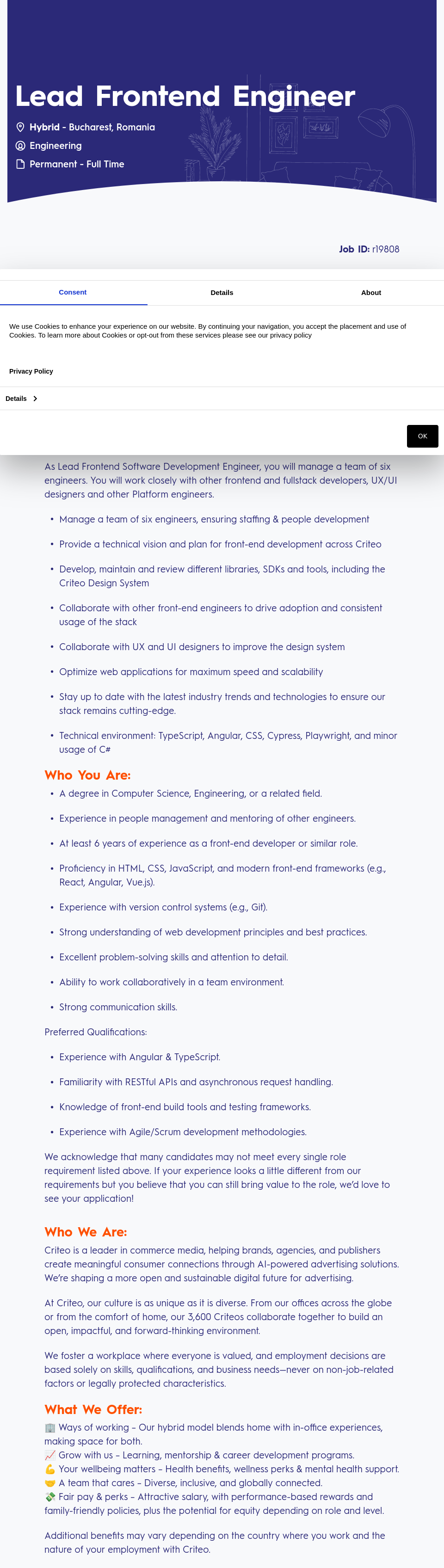 크리테오 Lead Frontend Engineer 채용공고