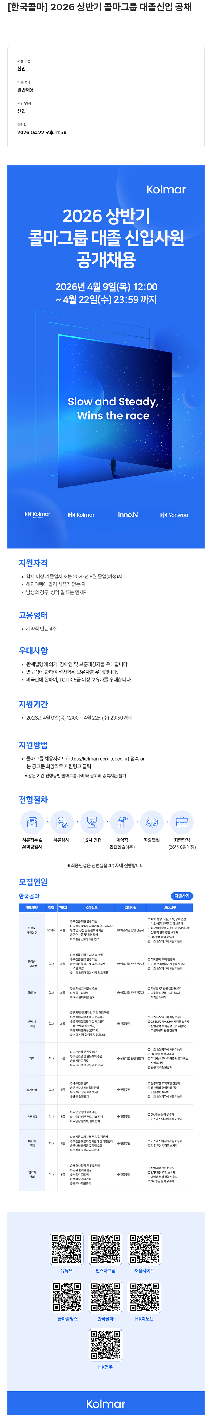 한국콜마 2026 상반기 콜마그룹 대졸 신입 사원 공개 채용 채용공고