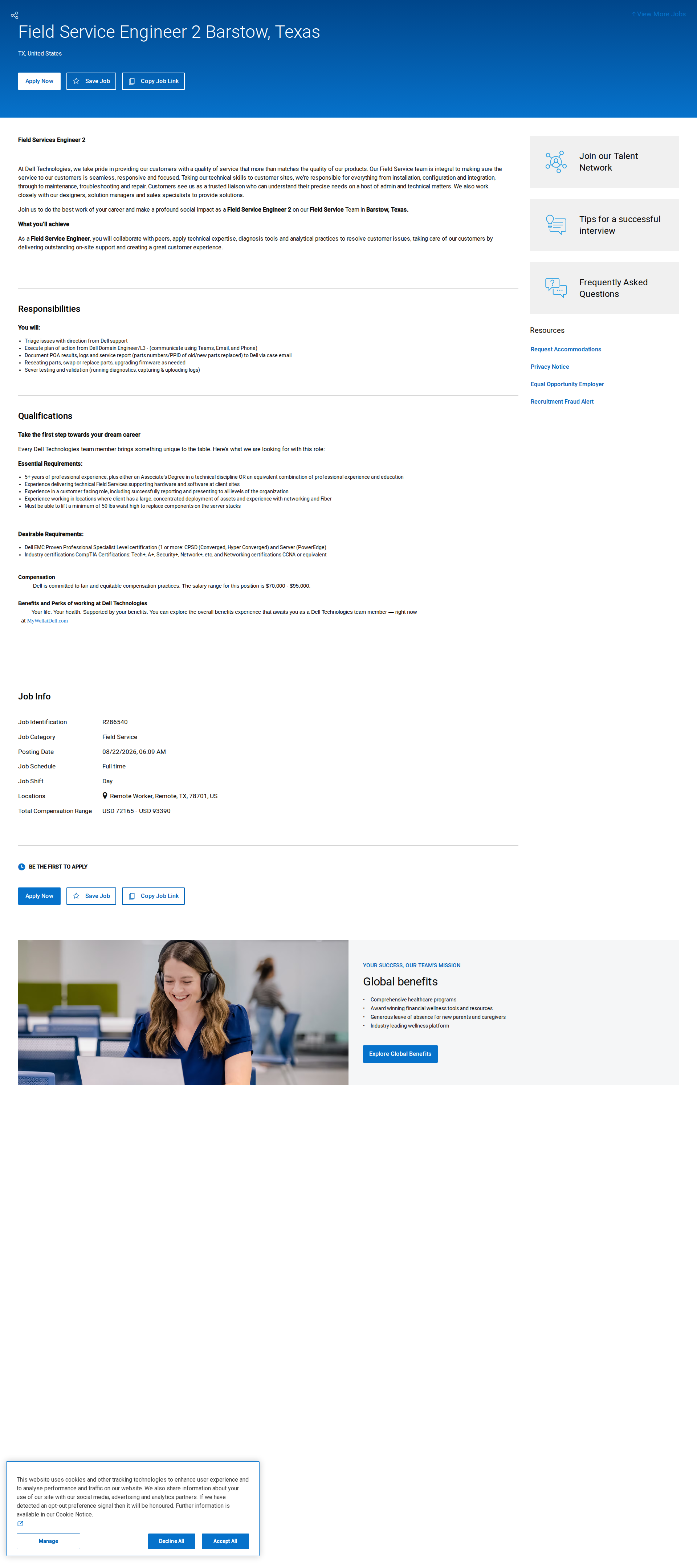 DELL Field Services Engineer 2 채용공고