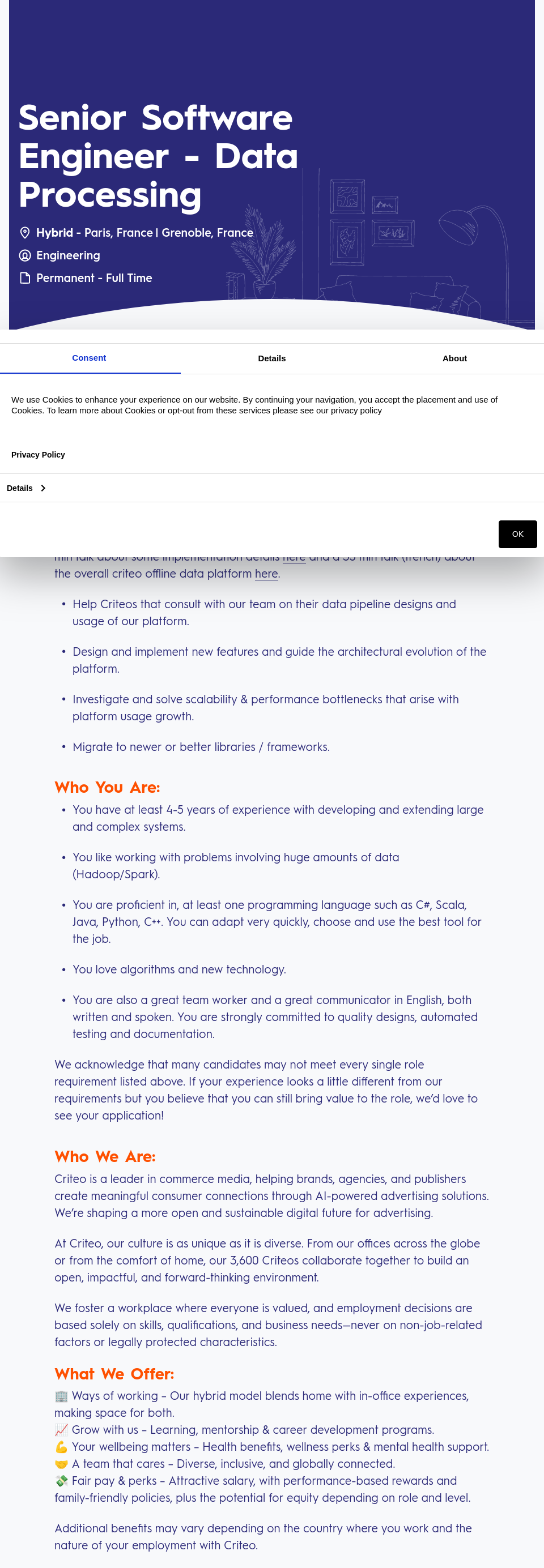크리테오 Senior Software Engineer - Data Processing 채용공고
