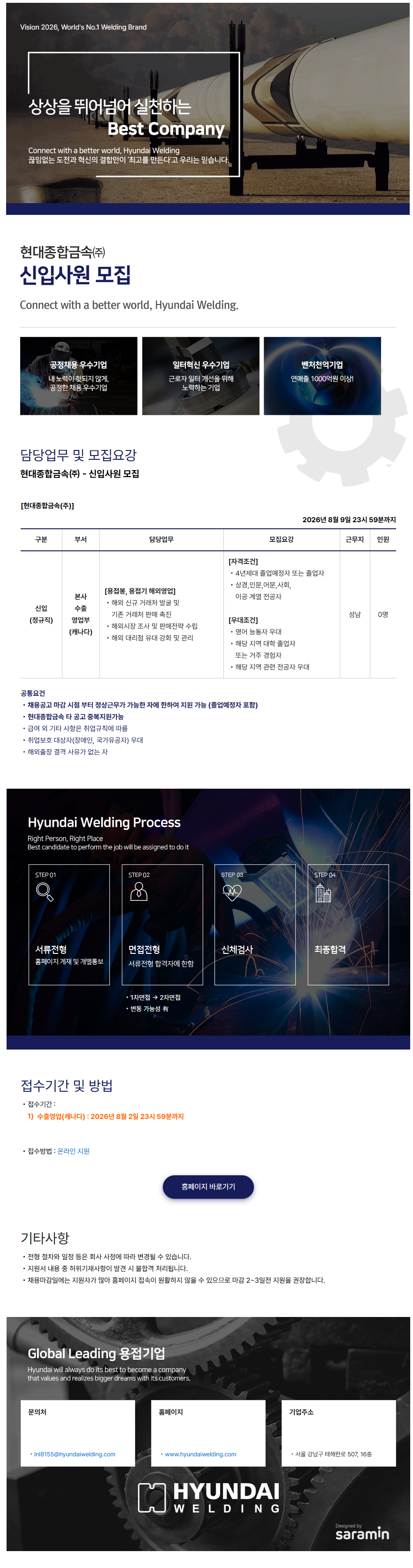현대종합금속 [현대종합금속] 본사 수출영업부(캐나다) 신입사원 모집 채용공고