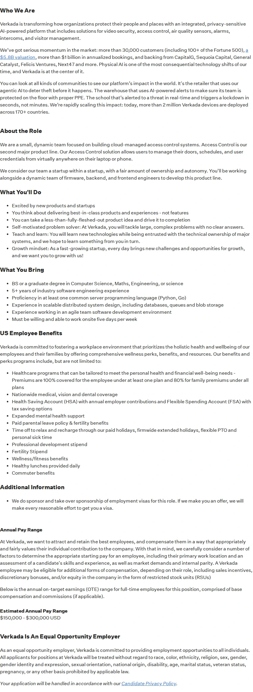 버카다 Senior Backend Engineer - Access Control 채용공고