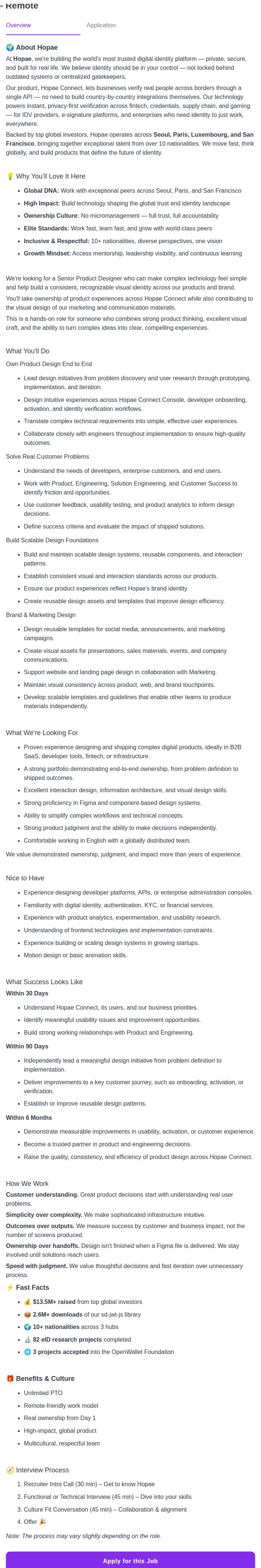 호패 Senior Product Designer - Remote 채용공고