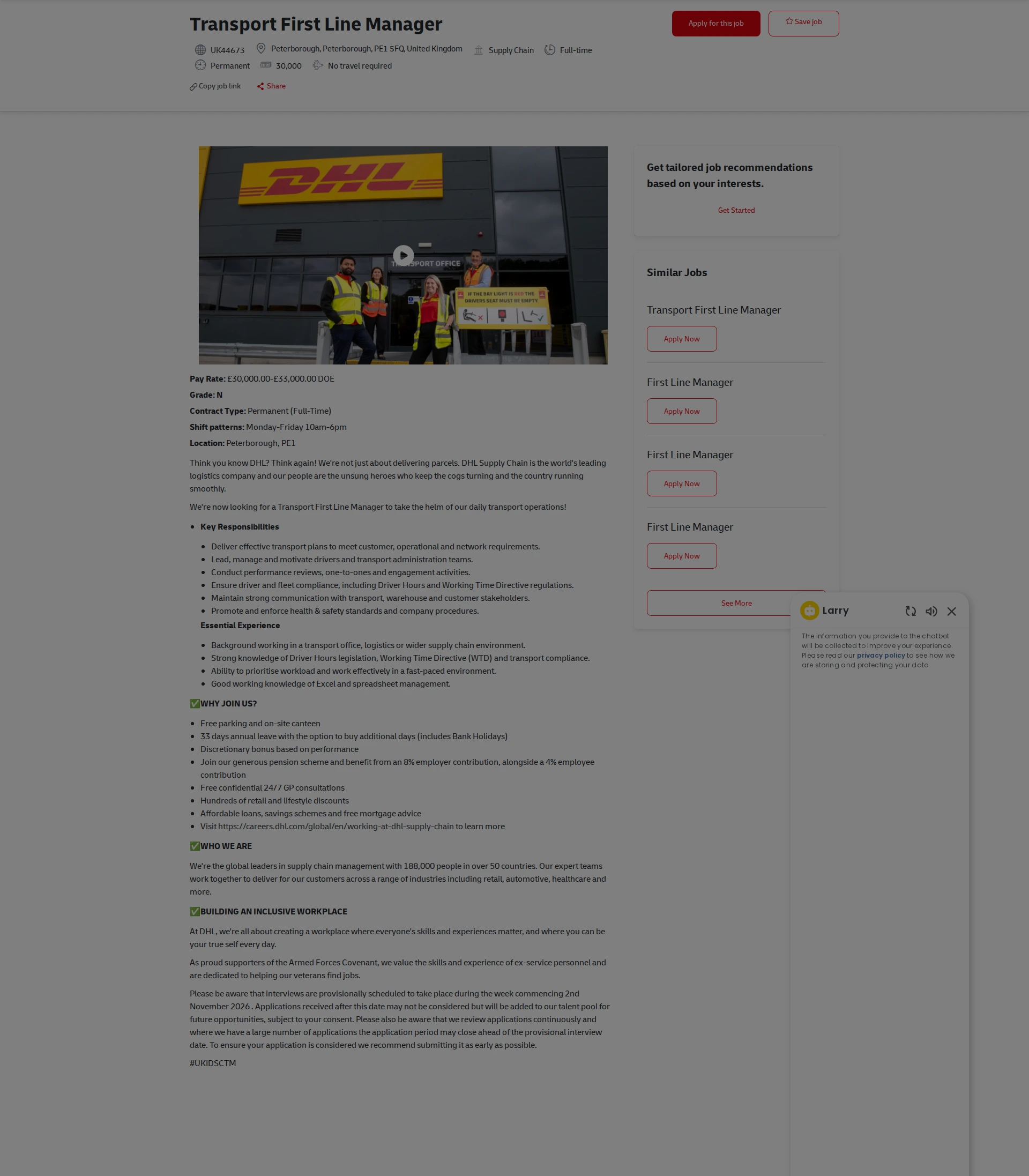 DHL Transport First Line Manager 채용공고
