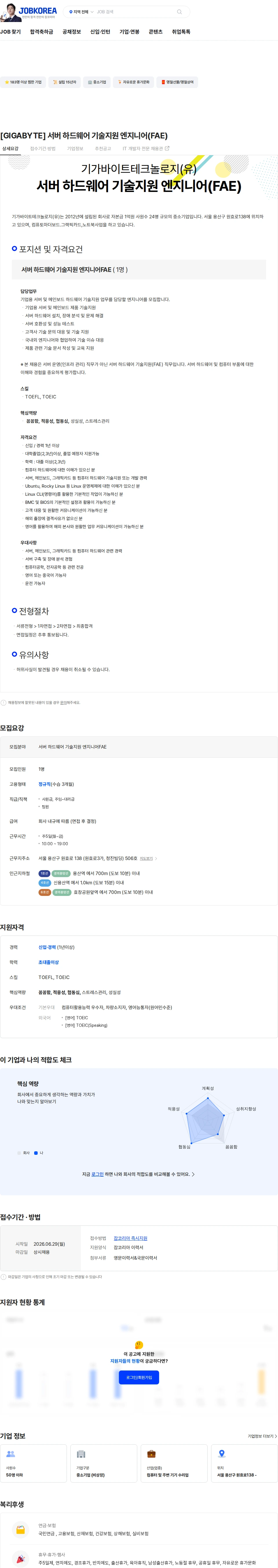 기가바이트테크놀로지 [GIGABYTE] 서버 하드웨어 기술지원 엔지니어(FAE) 채용공고