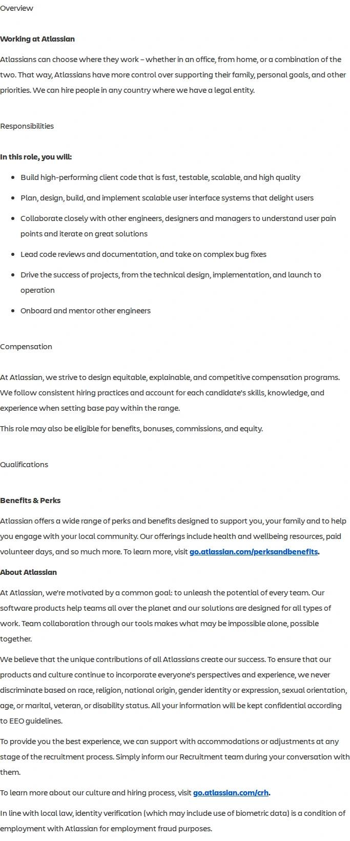 아틀라시안 Principal Frontend Software Engineer 채용공고