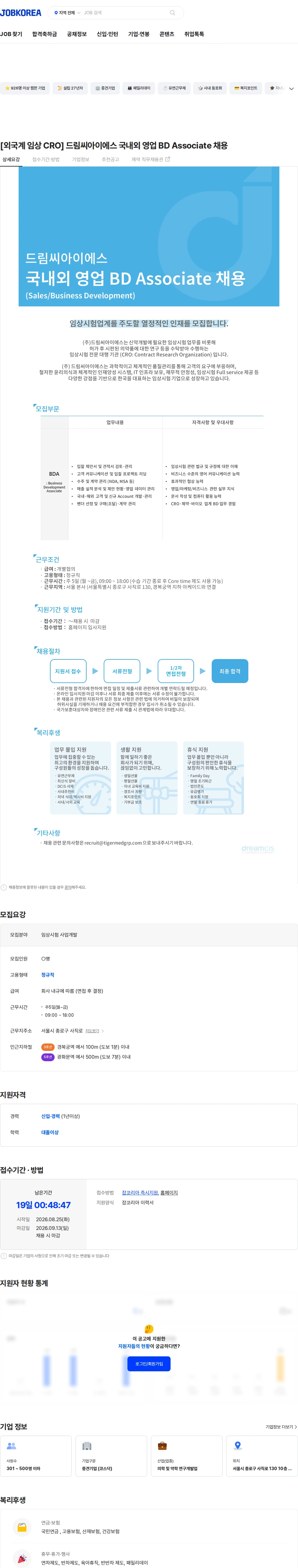 드림씨아이에스 [외국계 임상 CRO] 드림씨아이에스 국내외 영업 BD Associate 채용 채용공고
