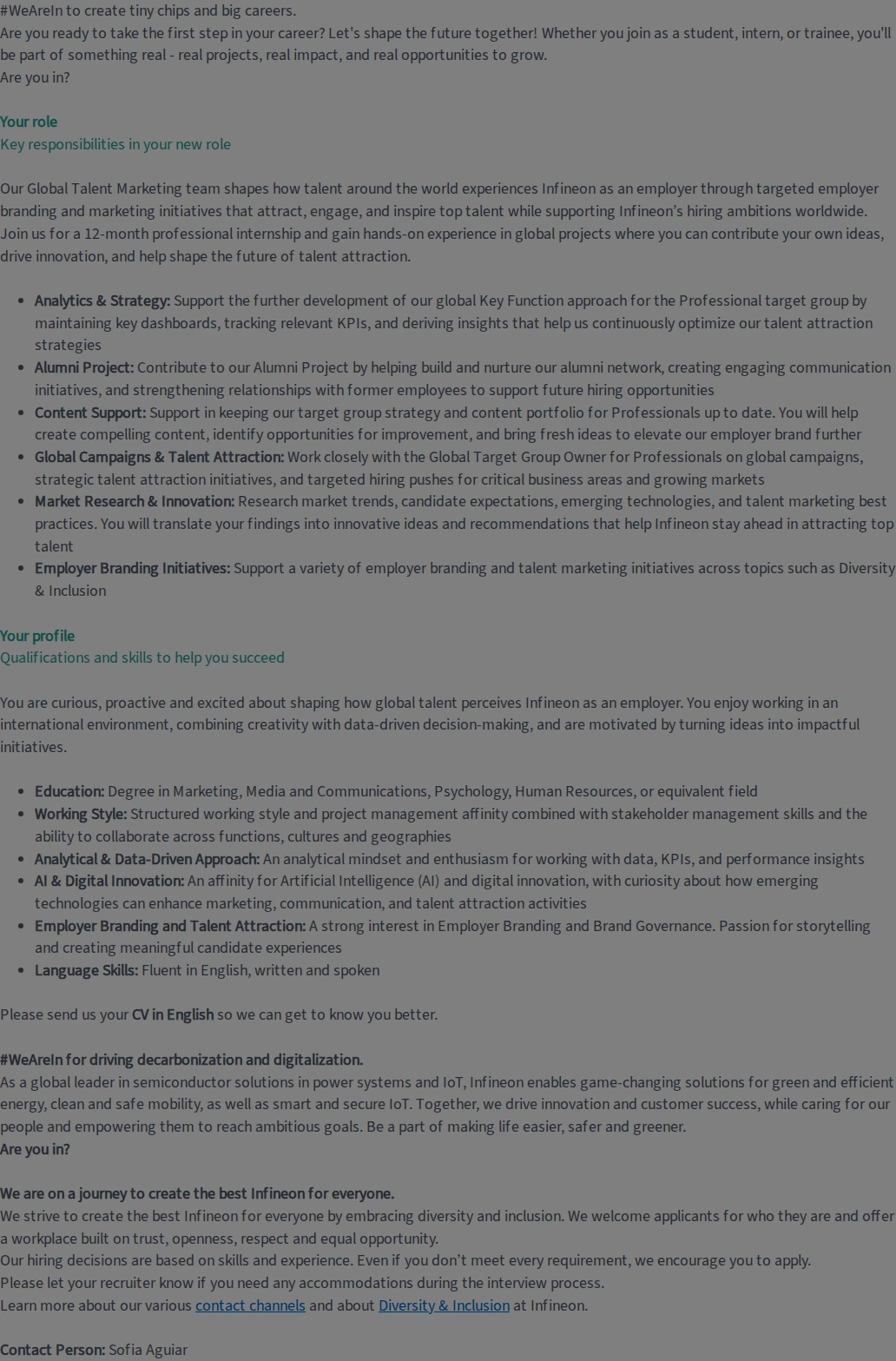 인피니언 Global Talent Marketing Trainee for Professionals (f/m/div) 채용공고
