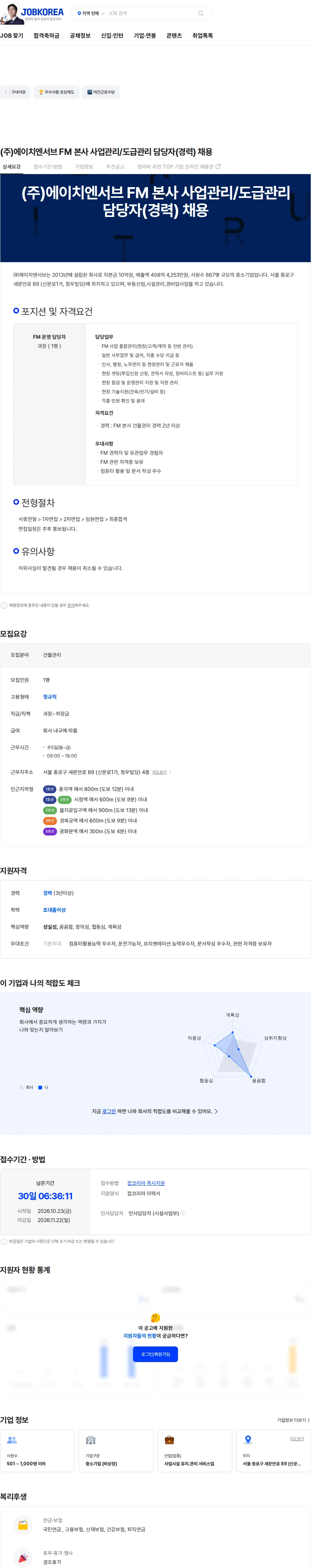 에이치엔서브 (주)에이치엔서브 FM 본사 사업관리/도급관리 담당자(경력) 채용 채용공고