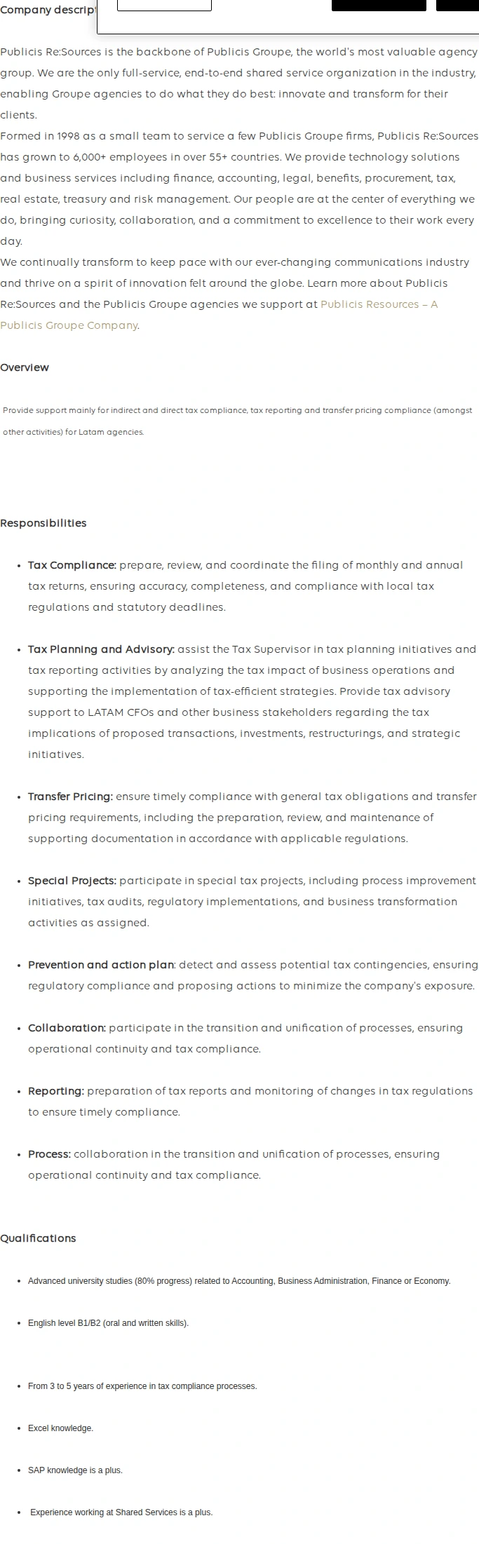 Publicis Groupe Associate Tax Latam 채용공고