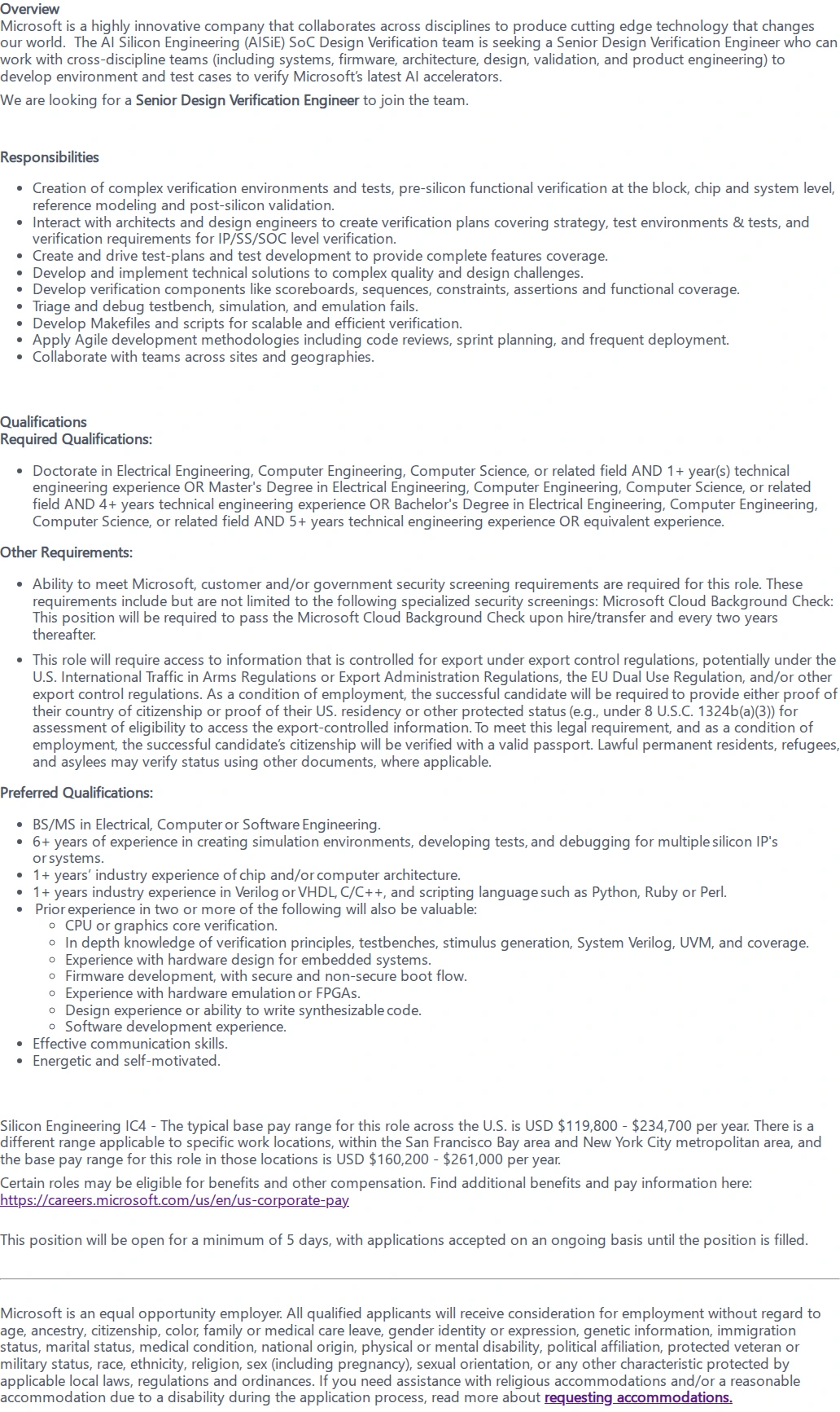 마이크로소프트(Microsoft) Senior Design Verification Engineer 채용공고