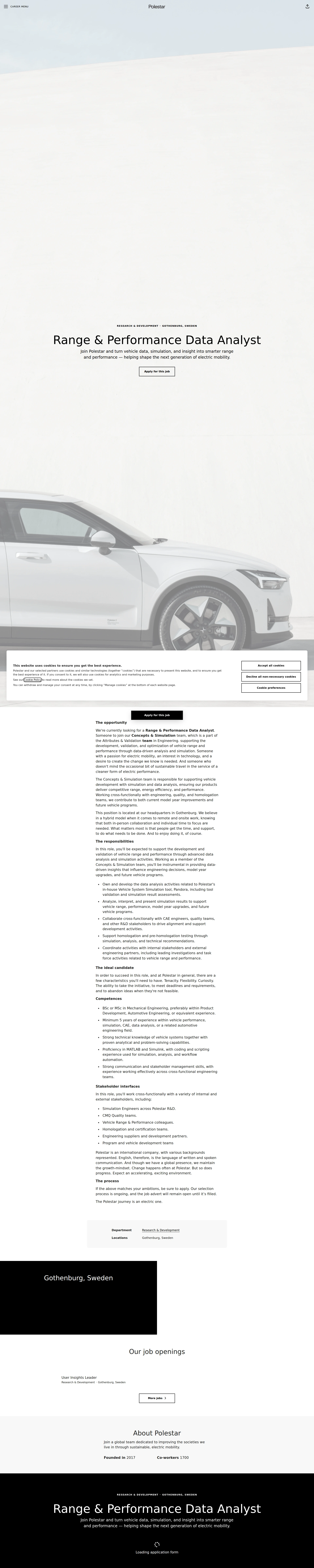 폴스타 Range & Performance Data Analyst 채용공고