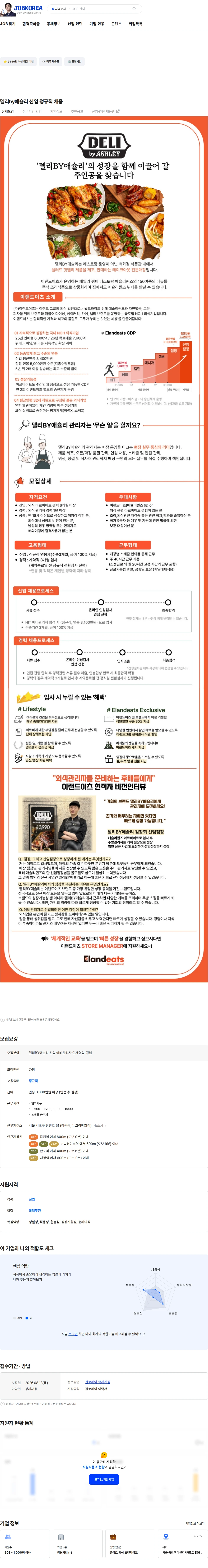 이랜드이츠 델리by애슐리 신입 정규직 채용 채용공고