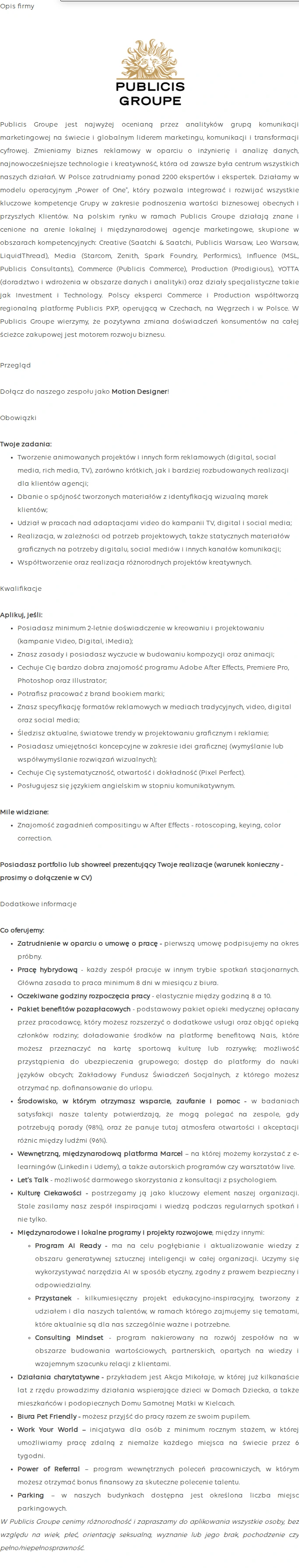 Publicis Groupe Motion Designer 채용공고