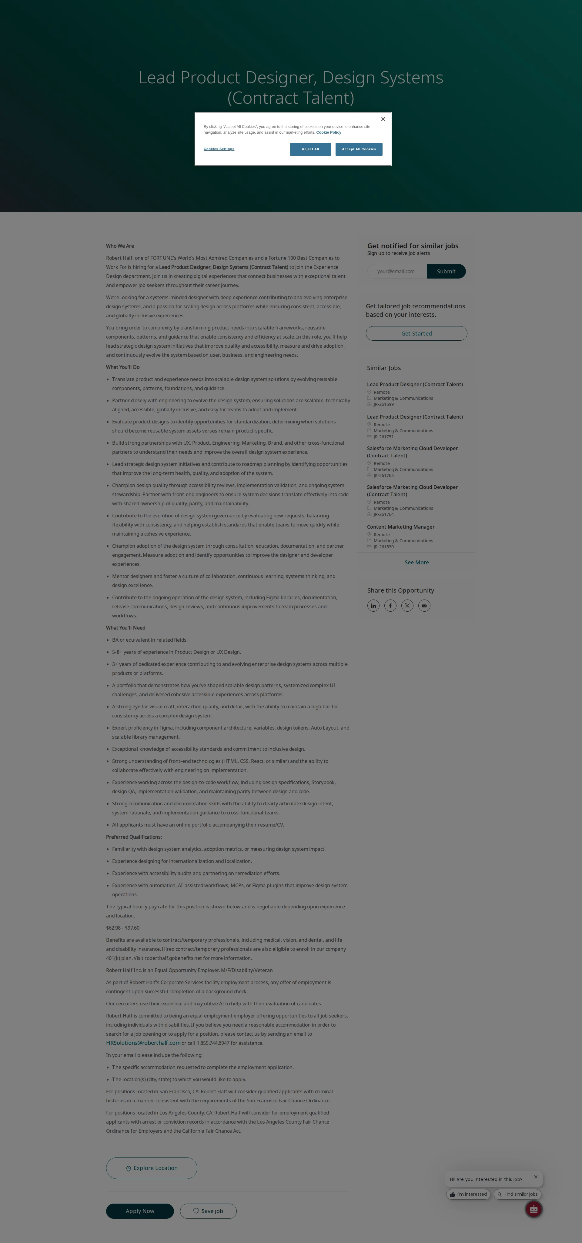 [Robert Half] Lead Product Designer, Design Systems (Contract Talent ...
