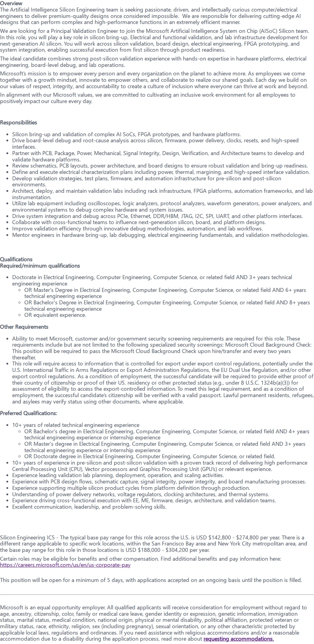 마이크로소프트(Microsoft) Principal Validation Engineer 채용공고