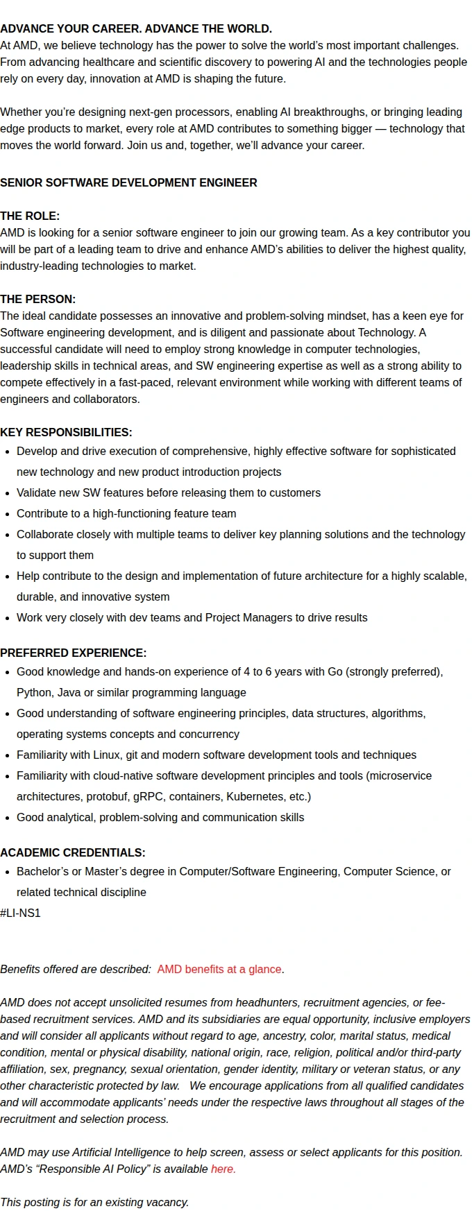 AMD Sr. Software Development Engineer 채용공고