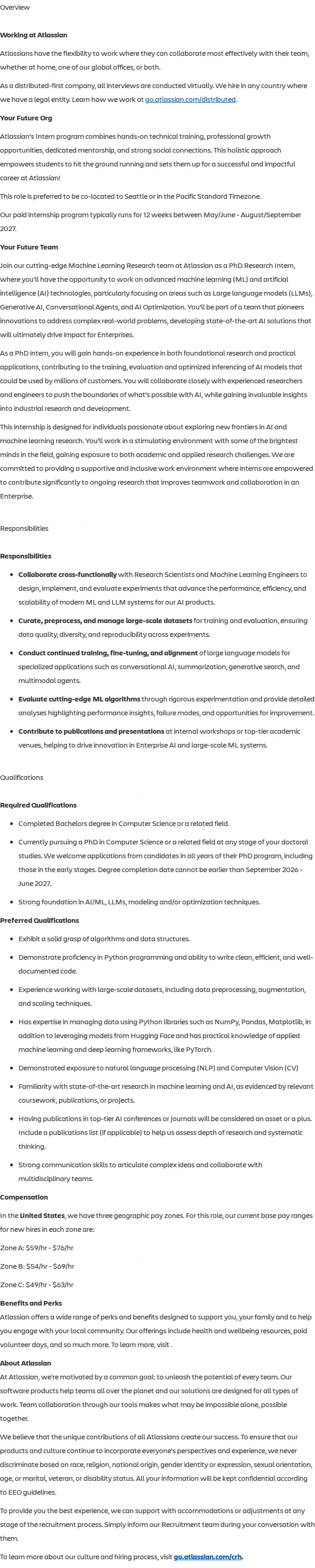 아틀라시안 AI Research Intern (PhD), 2027 Summer U.S. 채용공고